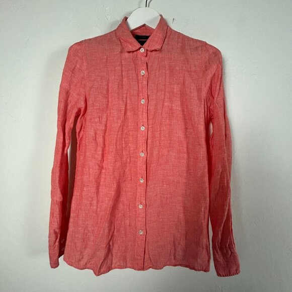 J.Crew Womens Pink Linen Long-Sleeve Button-Up Perfect Shirt Size 8 Casual Top - Picture 1 of 8